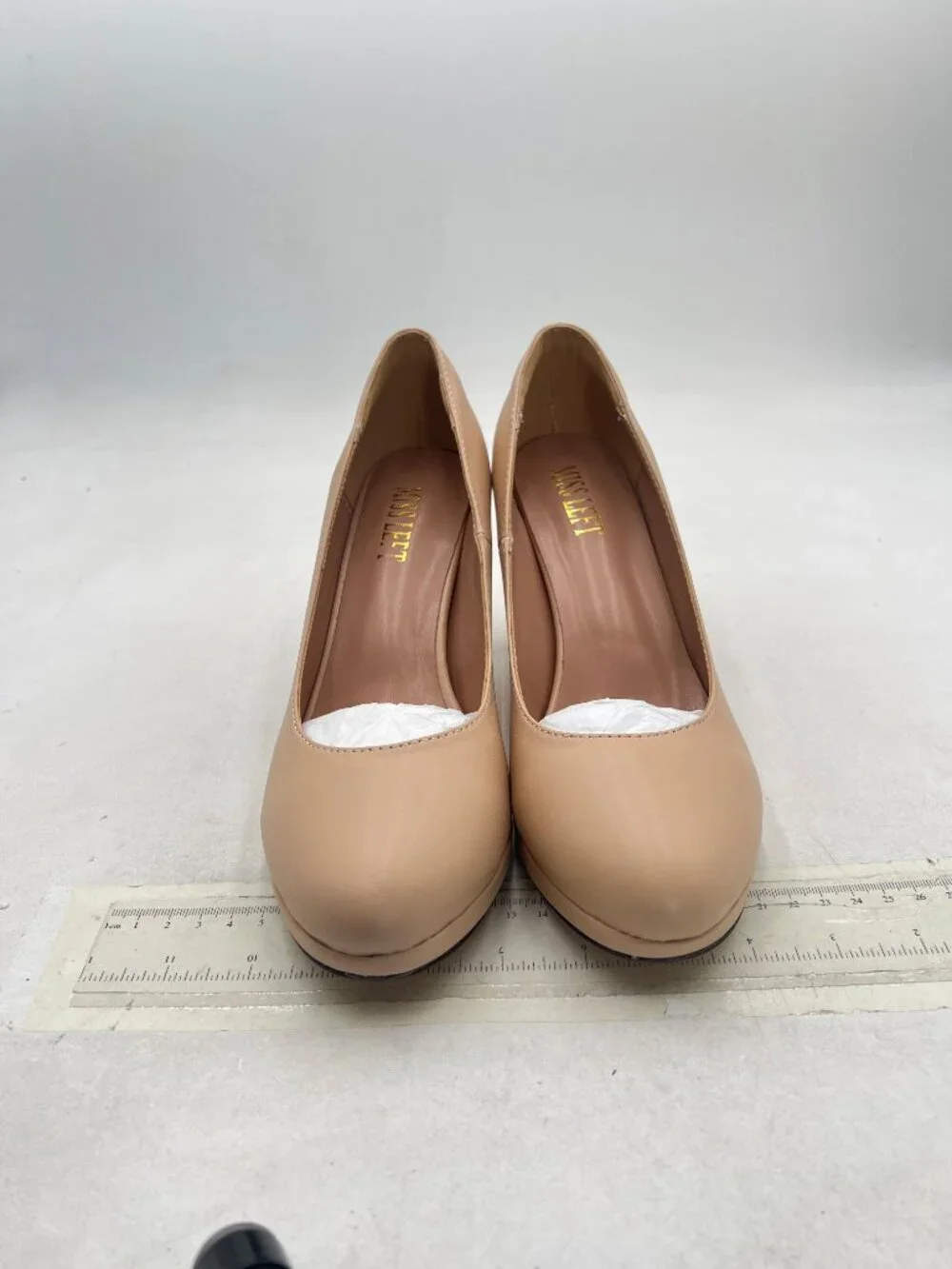 miss left Apricot Low Platform Chunky High Heel Slip On Closed Round Toe Pump